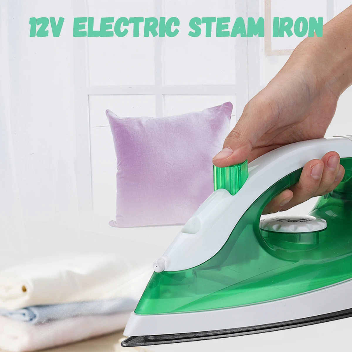 

12V 150W 50Hz Non-stick Soleplate Electric Clothes Steam Iron Steamer Flatiron For Camper Travel Outdoor Spray Mist Feature