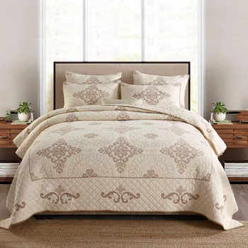 

Quality Cotton Bedspreads For Bed Quilt Set 3pc Quilts Europe Embroidered Bed Cover Pillowcase King Size Coverlet Summer Blanket