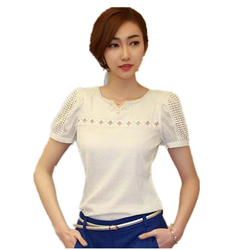 

2019 Elegant Blouse Women's Shirt Femme Shirts Tops Summer Short Sleeve V Neck Blusas Feminina Office Werar Hollow Out Blouses