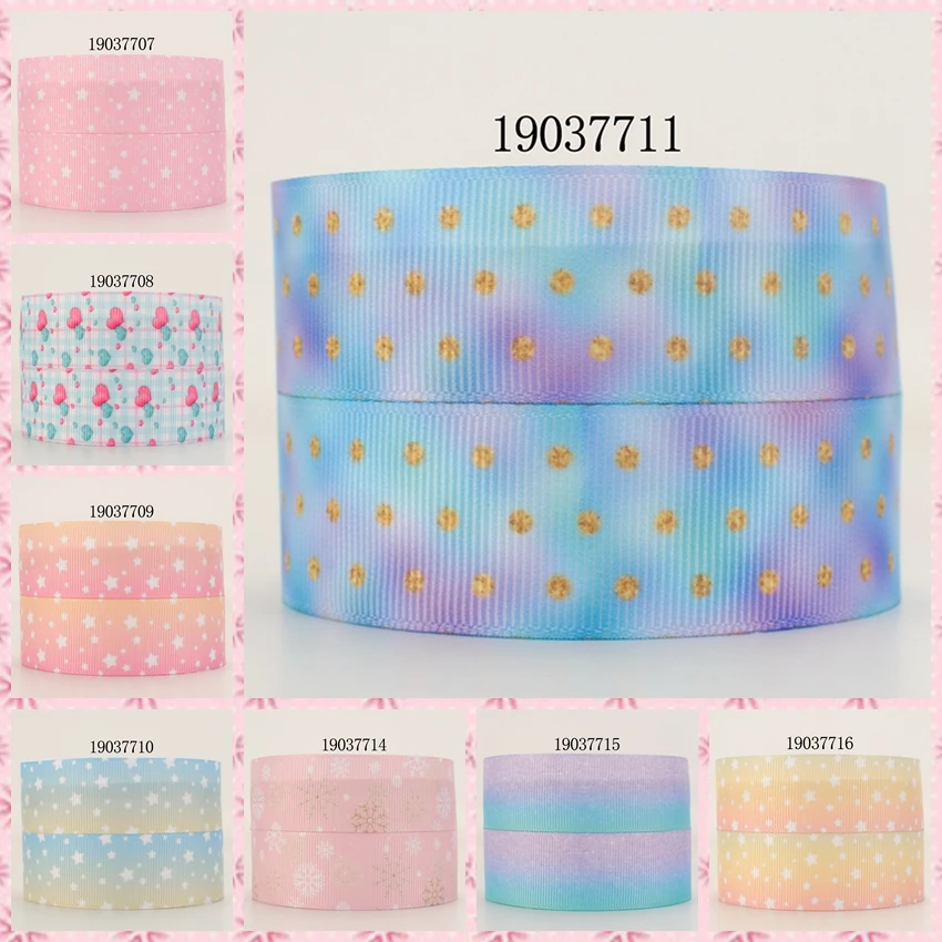 

10yards -different sizes - Gradual change color ribbon star printed Grosgrain flowers ribbon 19037707