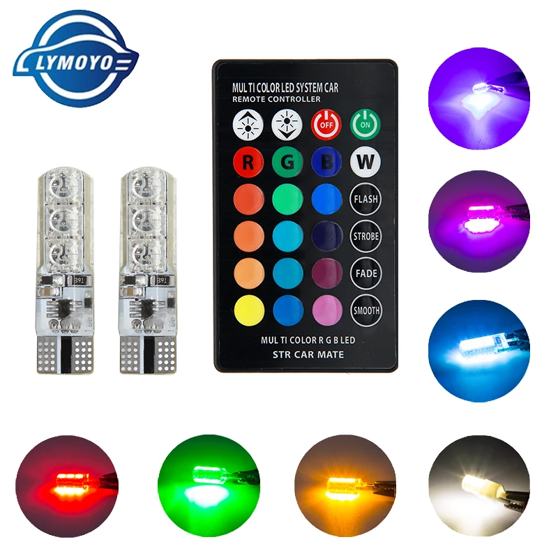 

10SET T10 W5W 168 194 SMD 6-LED 5050 Remote Control RGB Car Tail Light Side Parking Door Lights For Car Reading Wedge Lights
