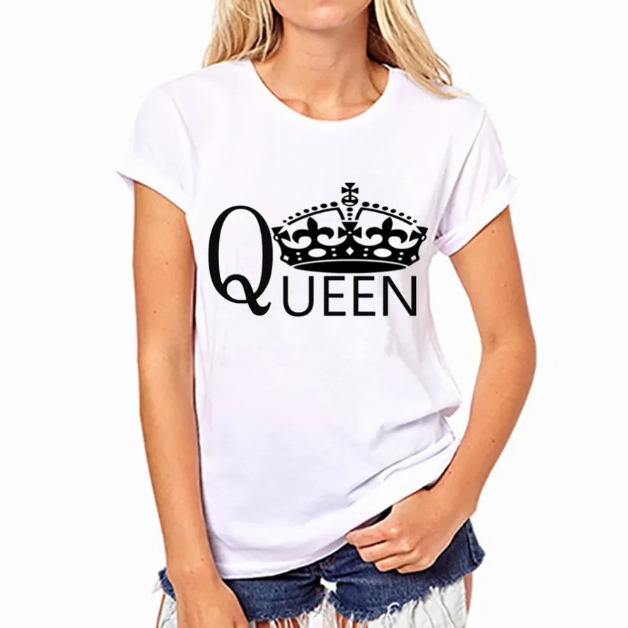 Lovers Suits Women And Man Russian Portuguese English Spanish The King Queen Prince Princess Print Short Sleeve O Neck T-shirt