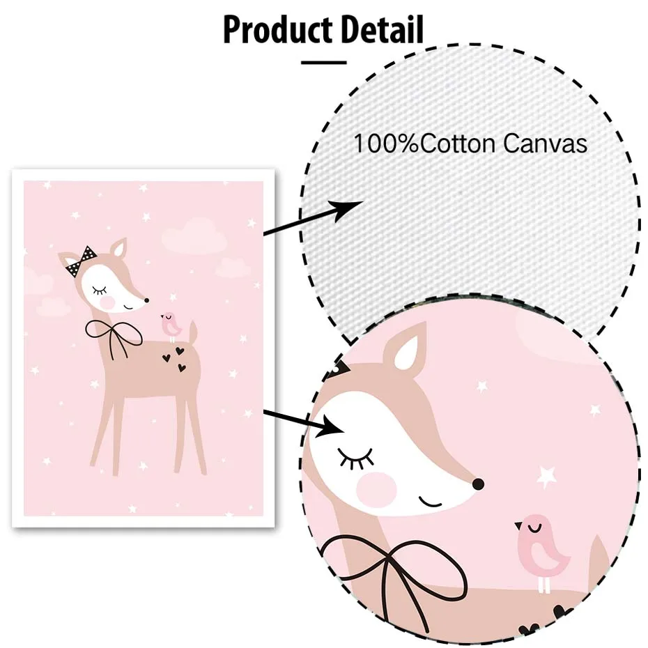Deer Unicorn Rabbit Wall Art Pink Tones Cartoon Posters&Prints Canvas Painting Nursery Home Decor For Girls Room Christmas Gift  (2)