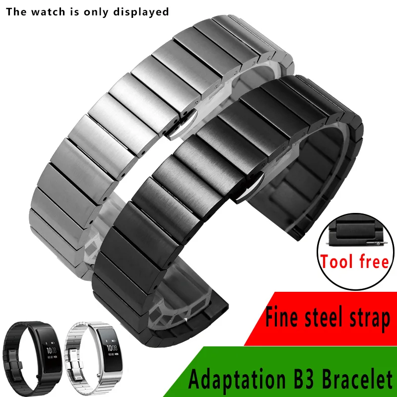 Qualitymetalstrap15mm16mmblackgoldstainlesssteelwatchbandsforHuaweiB2B3.jpg