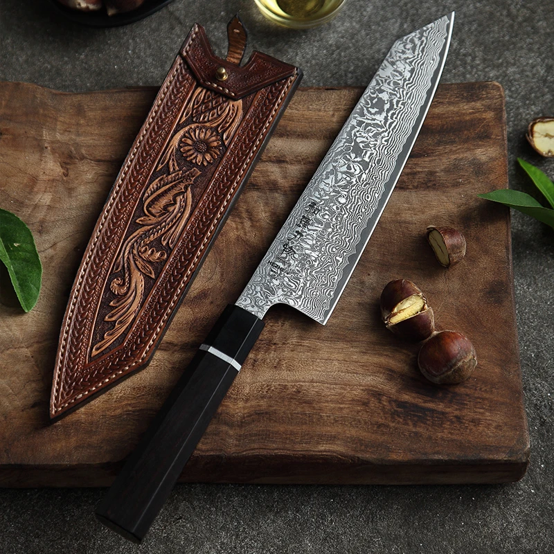 Hezhen 8 5 Kiritsuke Chef Knife Damascus Steel Kitchen Knives Nice Cover Cook Tools Ebony Wood Buffalo Horn Handle Kitchen Knives Aliexpress