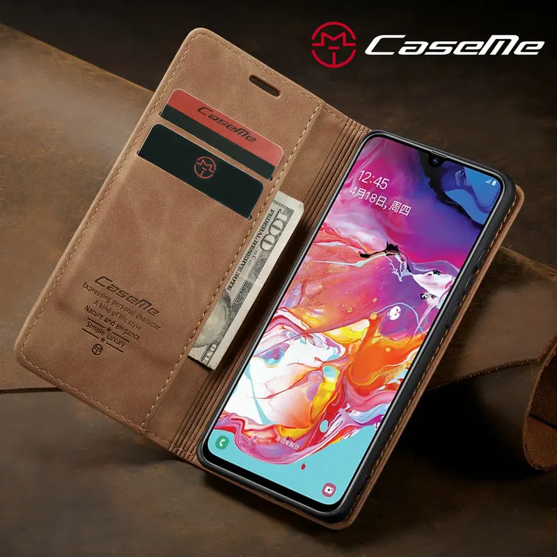 Магнитный чехол CaseMe для телефона samsung Galaxy A70 Ретро Флип-кошелек кожаный чехол для samsung A70 роскошный чехол 360 полная защита