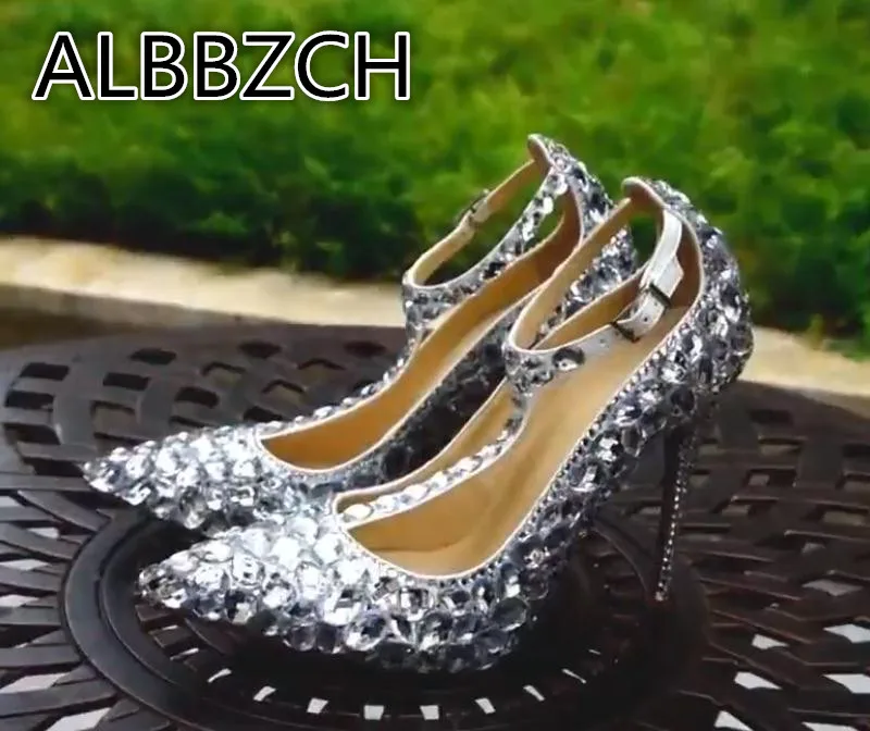 

New High heels Women's Silver Crystal Pumps Wedding Shoes Woman Luxury Designer Fashion Sexy Party Shoes Women Career Work Shoes