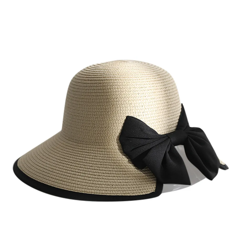 Женская шляпа от солнца с большим бантом и широкими полями, летние шляпы для женщин, Пляжная Панама, соломенная шляпа, солнцезащитный козырек, женская кепка# P3 - Цвет: Бежевый