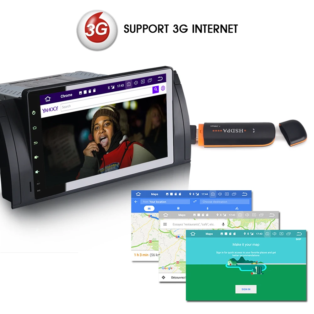 Perfect 9" Autoradio Android 8.0 Wifi GPS DAB+OBD Bluetooth Navi DVB-T2 Radio Car Multimedia Player For BMW 5 Series E39 E53 M5 X5 4