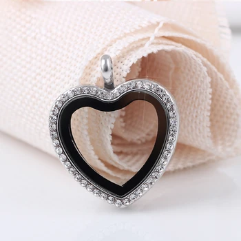 

10pcs/lot Shuyani Living Memory Glass Locket Crystal Heart Floating Locket with Rhinestone Charms Locket Pendant