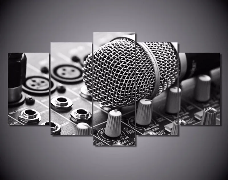 5Peices Wall Art Painting Music Microphone Canvas Art Pictutes Prints