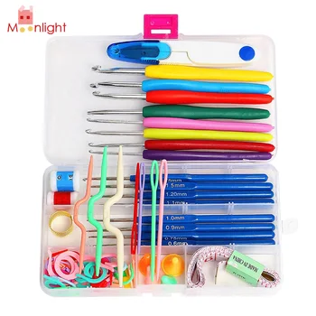 1 Set 16 Sizes Colorful Aluminum Crochet Hooks Needles Stitches Knitting Craft Case Crochet Set With Case for Knit DIY Craft