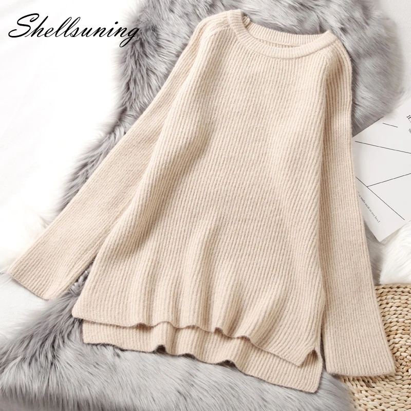 Shellsuning Solid Color Sweater Women Autumn Winter New 2019 Oversized Knitted Pullover Korean Basic Wide Warm Female Jumper Top | Женская