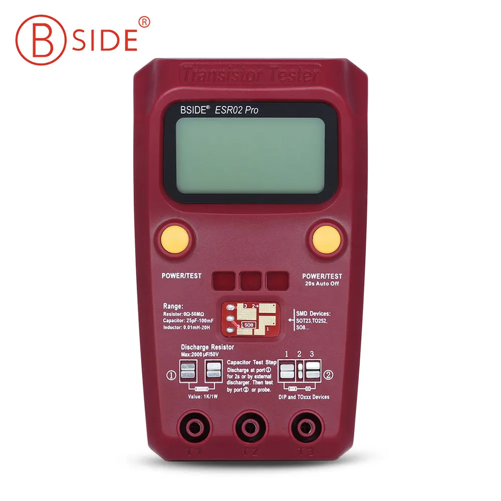 BSIDE ESR02 Pro Цифровой транзистор тесты er диод Емкость Сопротивление чип компонент
