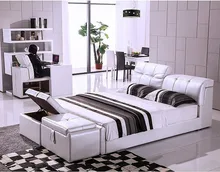 storage ottoman contemporary genuine leather bed modern bedroom furniture made in China