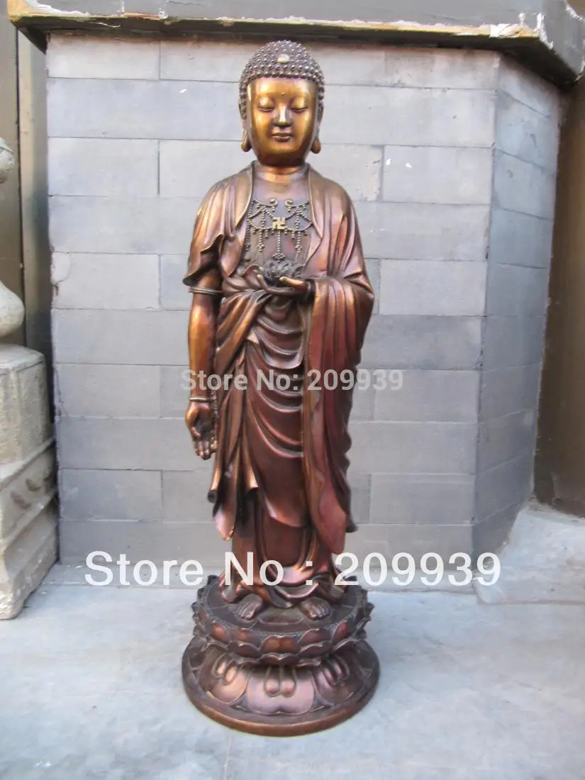 

00225 28'' Chinese buddhism pure red bronze sculpture Amitabha sakyamuni buddha