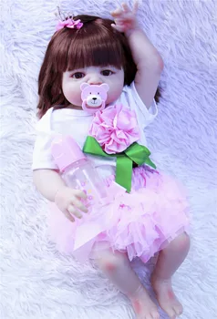 

NPK DOLL Latest new 22 inch 57 cm full Silicone reborn dolls, lifelike doll reborn Pink Princess Dress Fashion Doll
