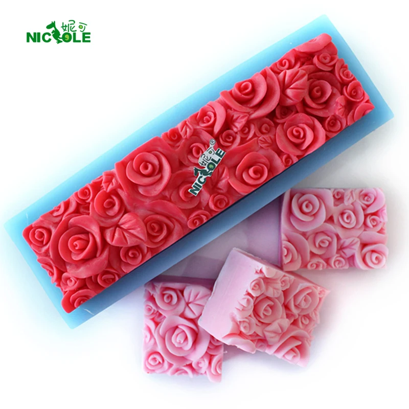 Rose Flower Silicone Loaf Soap Mold Rectangular Embossed Decoration
