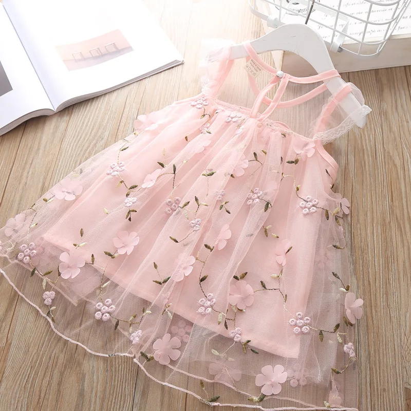 

Baby Girl Floral Princess Dress Summer Toddler Infant Girls Sleeveless Mesh Pink Tutu Dresses Kids Birthday Party Clothes