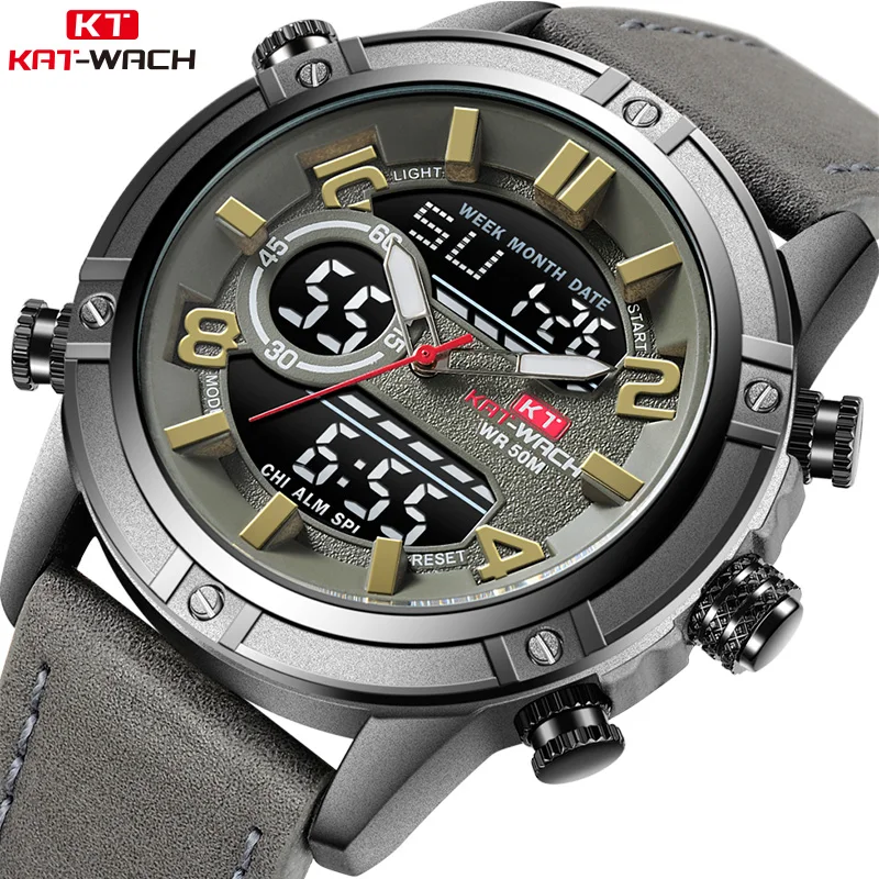 

KAT-WACH Fashion Sport Watch Men Luxury Brand Men Quartz Watches Chronogragph Clock Leather Band Army Military Wrist Watch