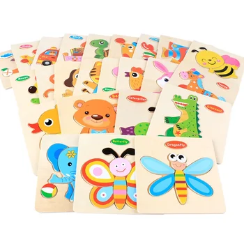 

Kids Toy Wood Puzzle 15*15cm Wooden 3D Puzzle Jigsaw For Children Baby Cartoon Animal Puzzles Educational Toy