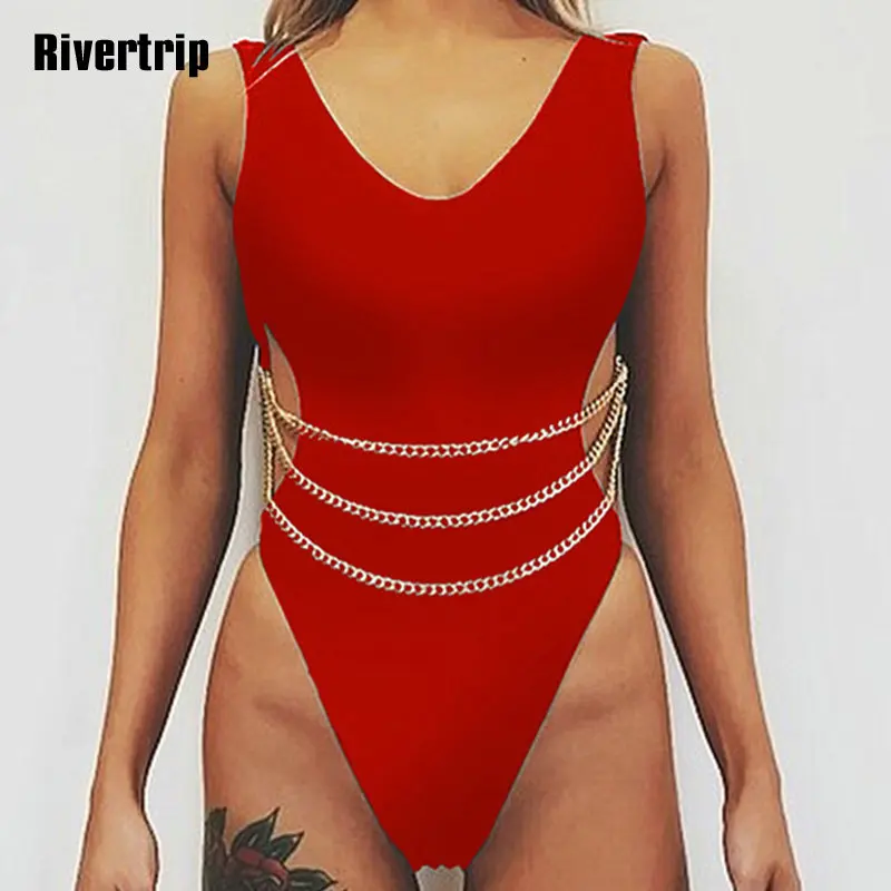 

Rivertrip High Cut One Piece Swimsuit Sexy Solid Swimwear Women New Thong Bathing Suit Women U-back Beach Wear 2019 Monokini