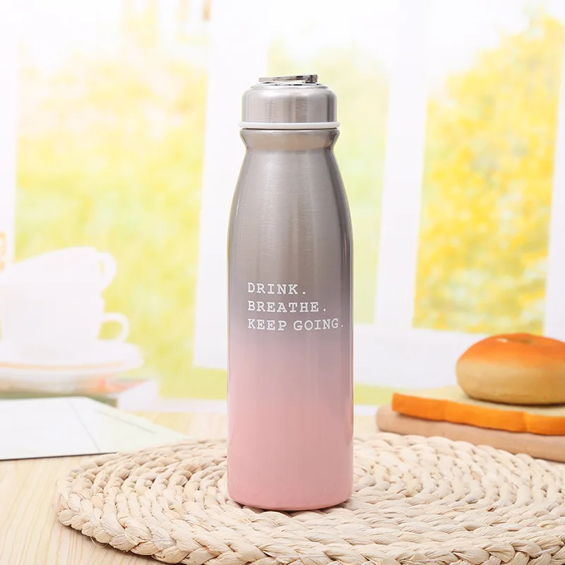 350 мл Модная Портативная из нержавеющей стали градиентная бутылка для молока форма кофе термос бутылка для воды с двойными стенками Вакуумная бутылка для воды - Цвет: Розовый