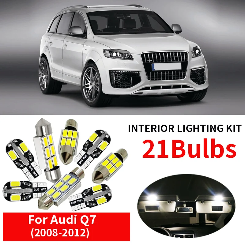 

21pcs White Auto Interior LED Light Bulbs Canbus Kit For 2008 2009 2010 2011 2012 Audi Q7 No Error Map Dome Step Courtesy Lamp