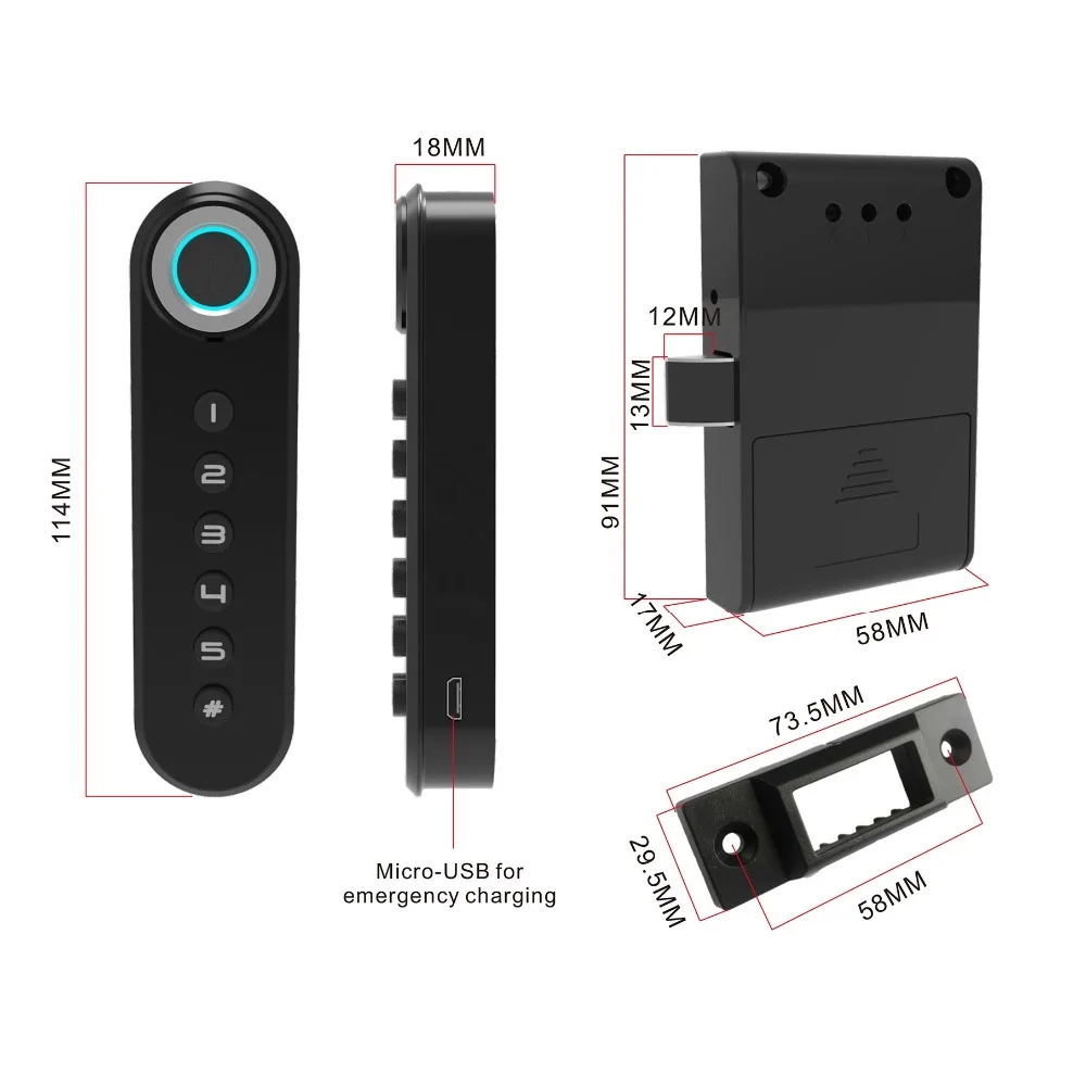  Keyless Digital Small 5 Digit Combination Biometric Fingerprint Drawer Lock for Cabinet and Wooden  - 32991423273