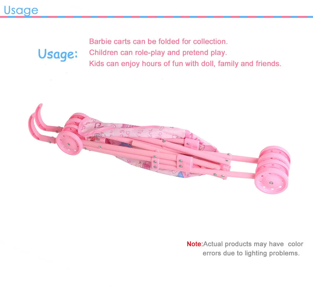 Куклы Аксессуары тележки мой первый кукла сдвоенная прогулочная коляска розовый складной двойной сиденье кукла коляска с поворотными