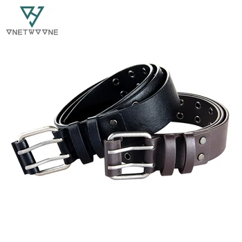 

Fashion Style PU Belts For Men Women Male Double Pin Buckle Belt Designer PU Leather Waist Belts Black Rivet Belt Straps 2PU1