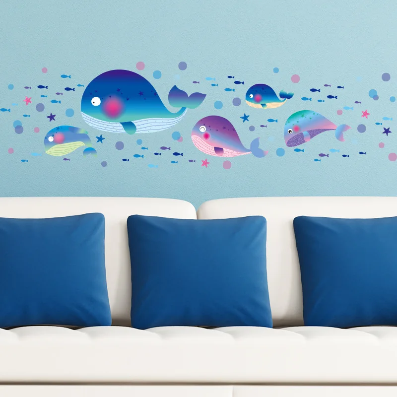 Us 194 19 Cartoon Cartoon Stickers Whale Children S Room Decoration Bathroom Tiles Stickers Stickers Kindergarten In Wall Stickers From Home