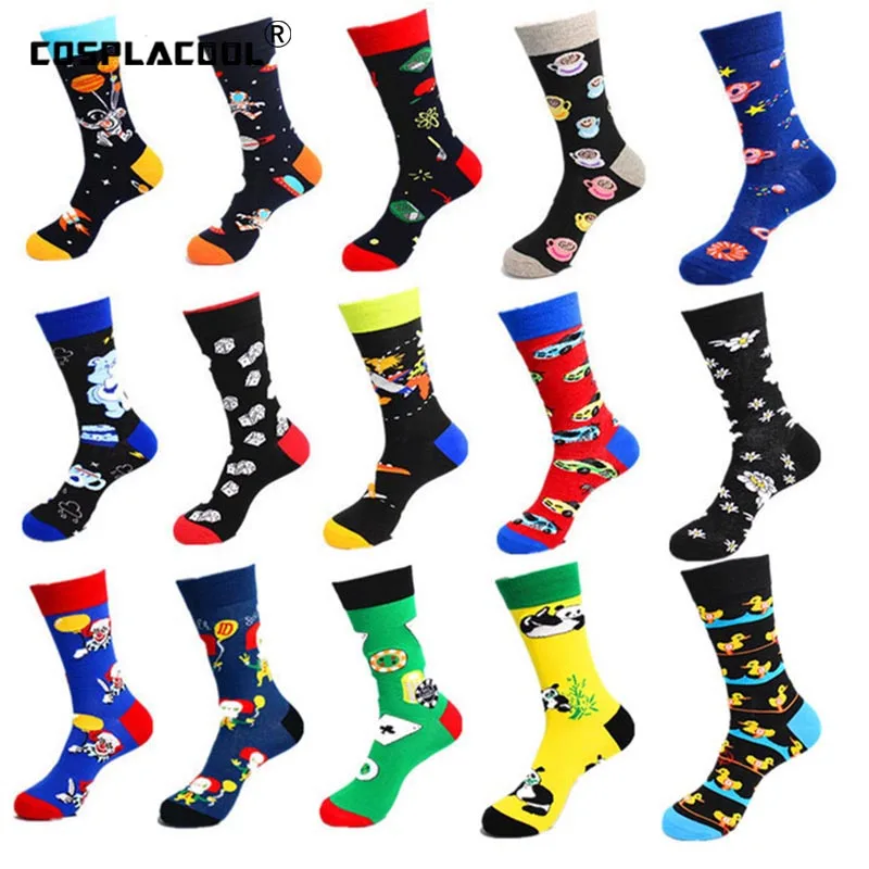 

[COSPLACOOL]Men Harajuku Happy Cool Socks Wedding Novelty Panda Sokken Creative Crew Socks Men Colorful Funny Socks Unisex Gifts