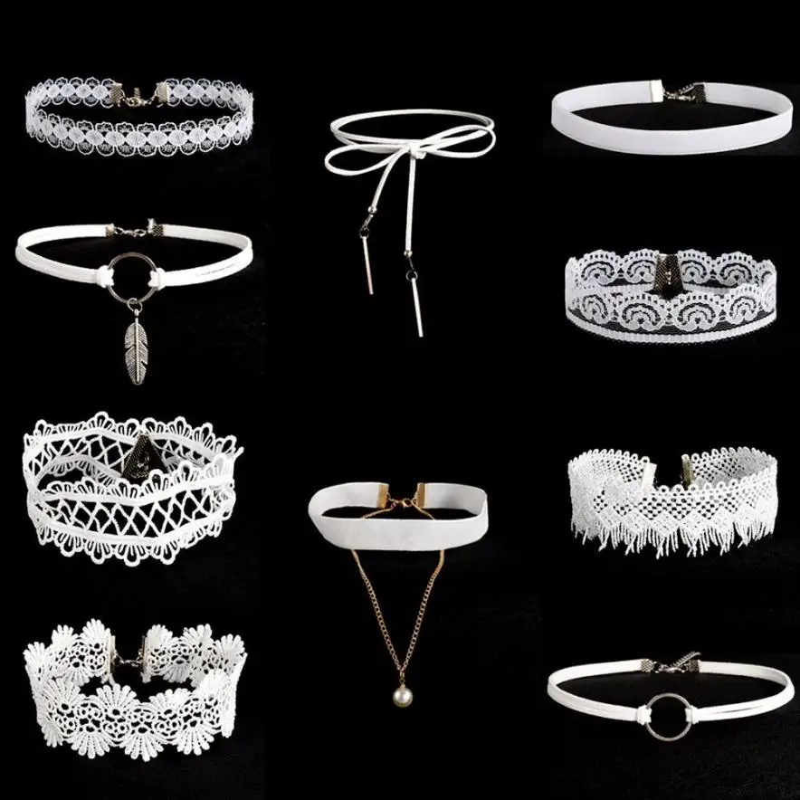 

10 Pieces Choker Necklace Set Stretch Velvet Gothic Tattoo Lace Choker Jewelry Accessories Torque Beautiful Necklaces Trinket