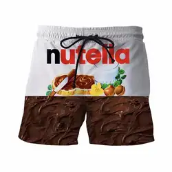 Летние для мужчин пляжные шорты 2018 вкусные nutella 3D модные принты Бермуды пляжные шорты Фитнес мотобрюки плюс размеры быстросохнущая