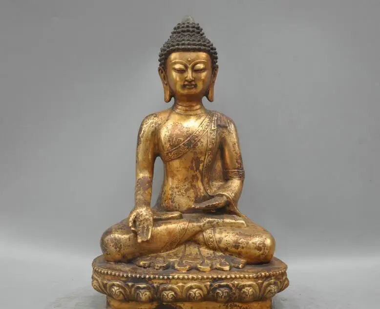 

free 14"Ming Tibetan Buddhism Bronze Shakyamuni Mahavairocana Sculpture Statue fast