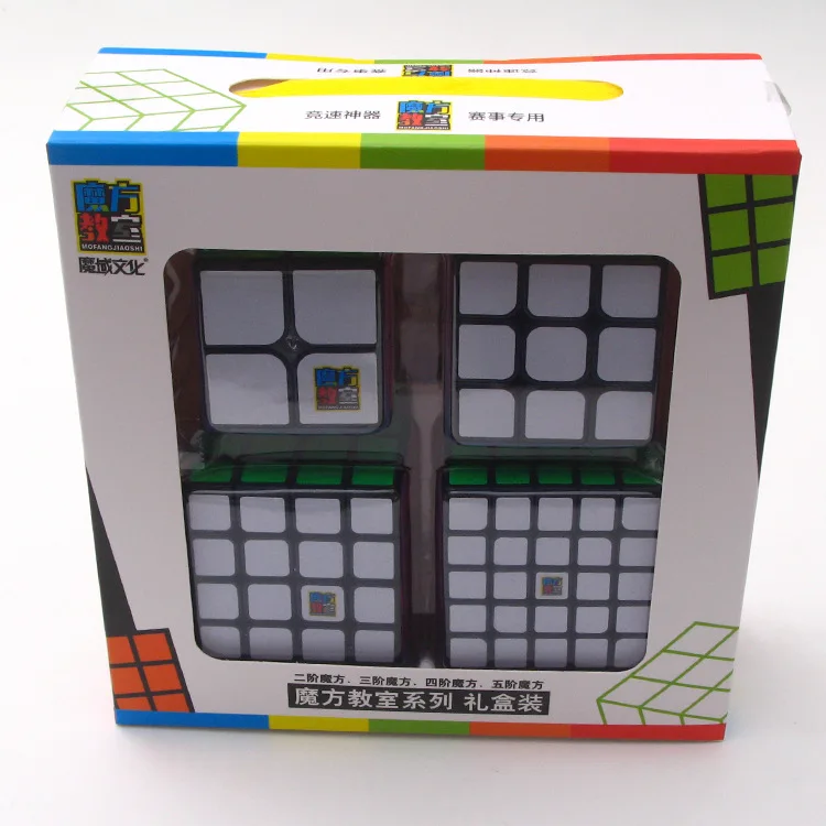 4 шт черный комплект MoYu Mofangjiaoshi 2x2 3x3 4x4 5x5 Скорость квадратная Подарочная коробка Упаковка Профессиональный головоломки MF2S MF3RS MF4S MF5S Cube