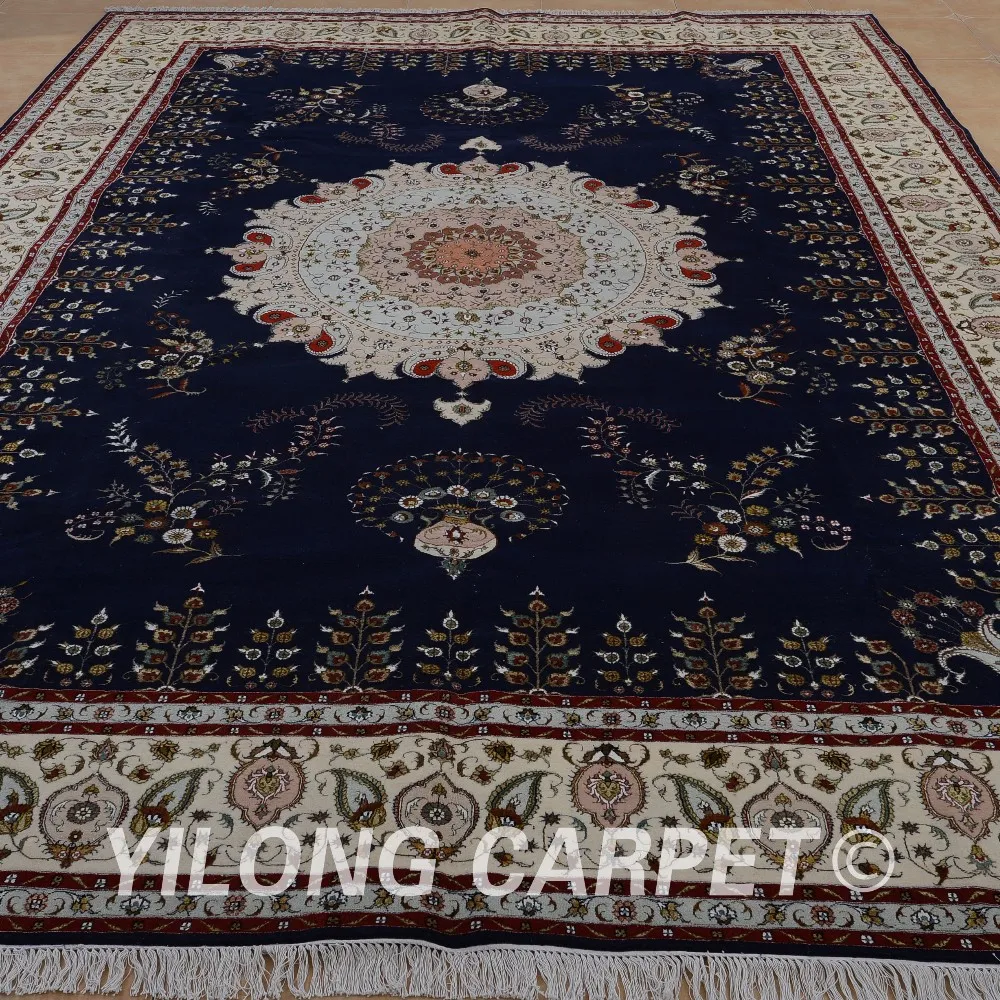 Yilong 11'x15' Турецкая шерстяной толстый ковер черный и бежевый изысканный Шерсть Шелк персидский ковер (1512)