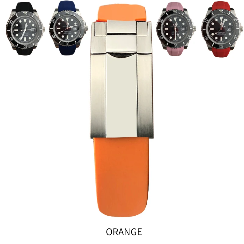 20 мм 21 мм резиновый силиконовый ремешок для часов комбинированный ремешок с пряжкой для роля Daytona Submariner DEEPSEA GMT SEAMARSTER 8900 часы - Цвет ремешка: orange
