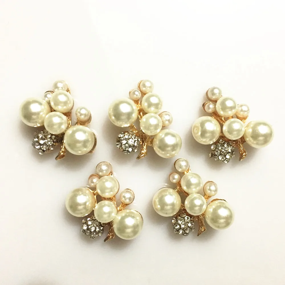 

CJSIR 5pcs Branch Pearl Rhinestone Buttons Accessories DIY Sewing Button Gold For Wedding Bridal Headdress Bow Phone Crafts