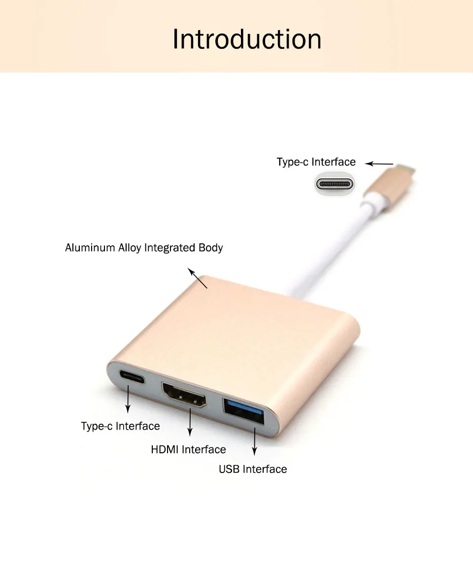 USB 3.1 Type C Thunderbolt 3 TO HDMI USB 3.0 multi-port Adapter Dongle Dock Cable for New Macbook Pro Mouse Keyboard TV Phone (2)