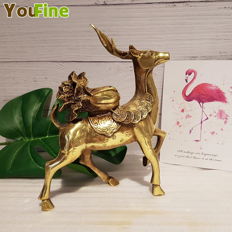 

Copper deer ornaments with blessings copper coins Yuanbao cabbage lucky home living room jewelry shop opening gift crafts
