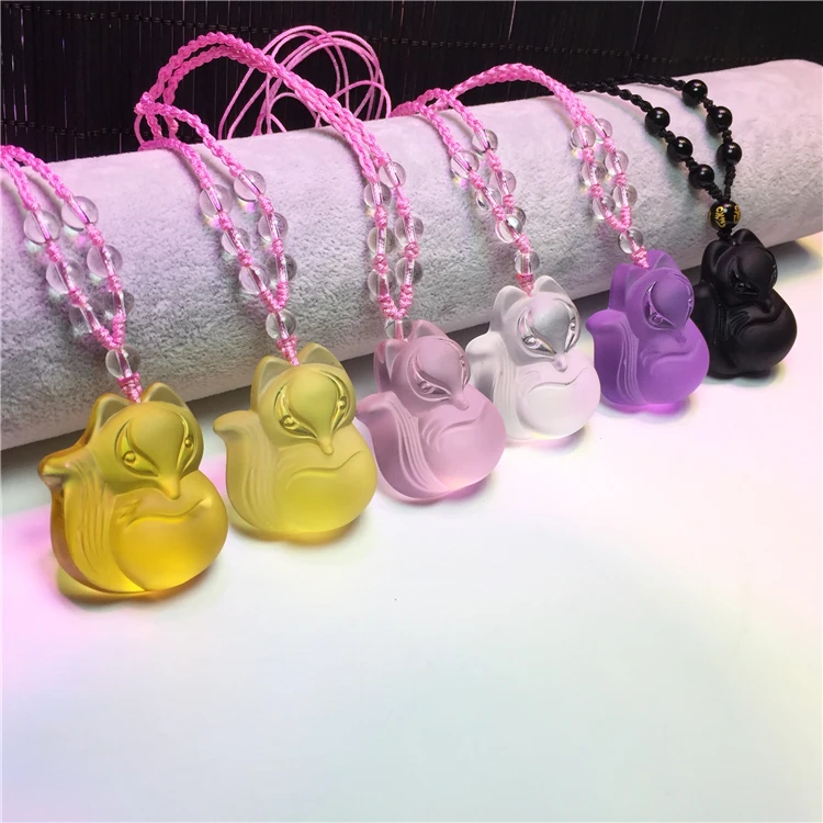 

Natural Black Obsidian Stone Yellow Purple Quartz Plain Water Fox Woman Fund Recruit Peach Blossom Fashion Ornament Gift