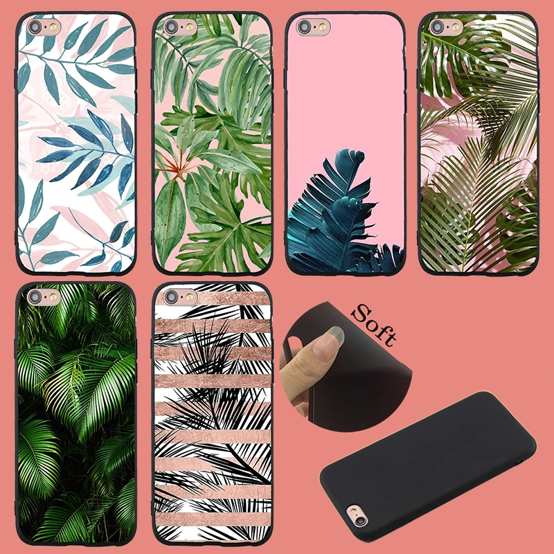 

Spring Lemon For iPhone 7 Case Banana Leaf Palm Cactus Pink Background Soft TPU Case For iPhone 8 8plus 7plus X XS XR 6 6plus 5S