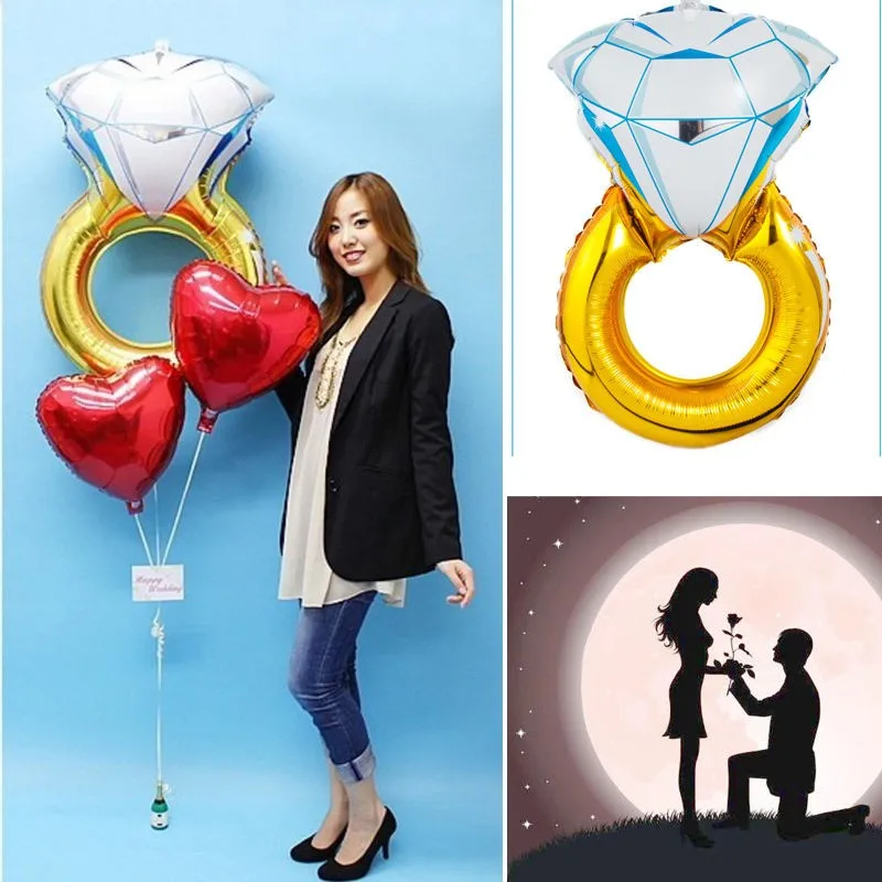 2 Size Bride Diamond Ring Shape Balloon Foil Helium Balloon Engagement Lover Wedding Marriage Valentine Birthday Balloon Festivel Decor Party Toys  (5)