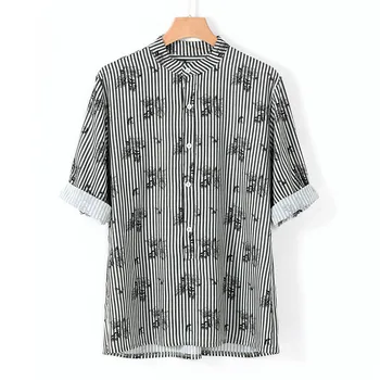 

men shirt streetwear shirt hawaiian shirt Summer Cool Thin Breathable Stripe Button Cotton Shirt Short Sleeve free shipping D4