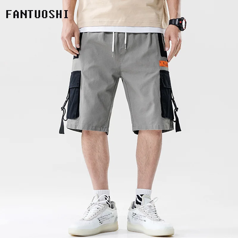 Летние новые сращивающиеся х/б мужские шорты Slim Fit до колен Повседневная мужская одежда высокого качества черный серый плюс размер 5XL