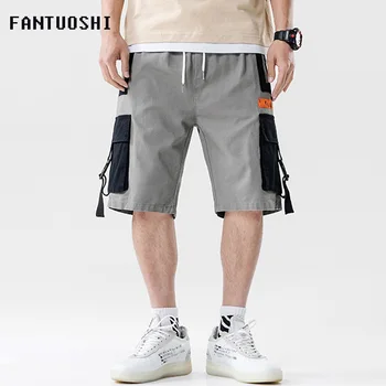 

2019 Summer New splice Shorts Men Cotton Slim Fit Knee Length Casual men clothes High Quality black grey Plus Size 5XL