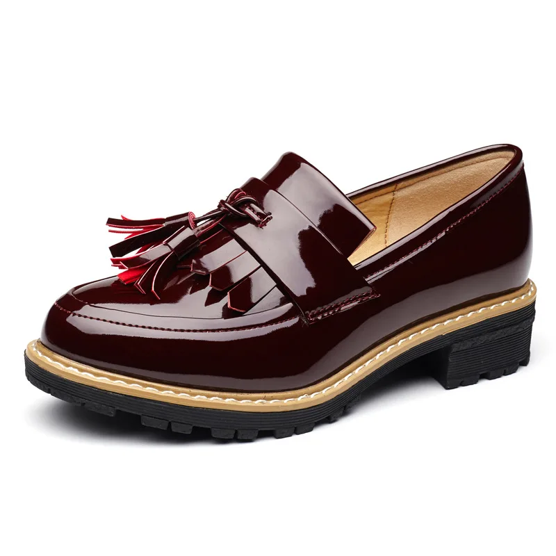 Wine Red Oxfords Teahoo Оксфордские туфли для Для женщин Ленточки без шнуровки женская обувь Лакированная кожа, женские оксфорды, лофтеры обувь - Цвет: Wine Red Oxfords