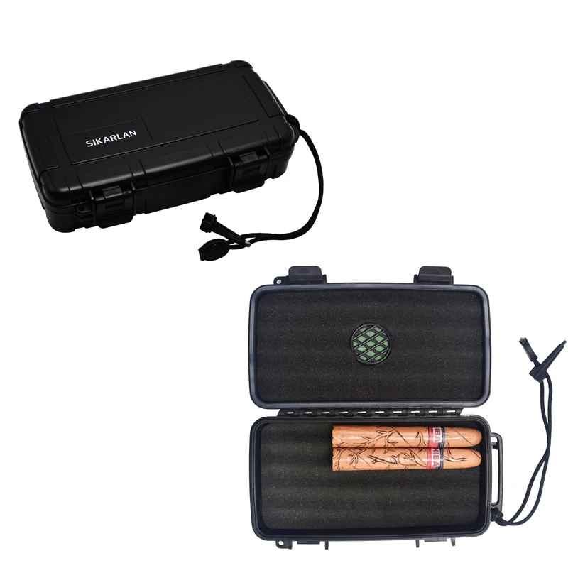 Waterproof Travel Carry High-ended Plastic Cigar Humidor Sponge Lined Humidity Cigar Box 5 Cigars Smoke Sets W Cigars Humidifier